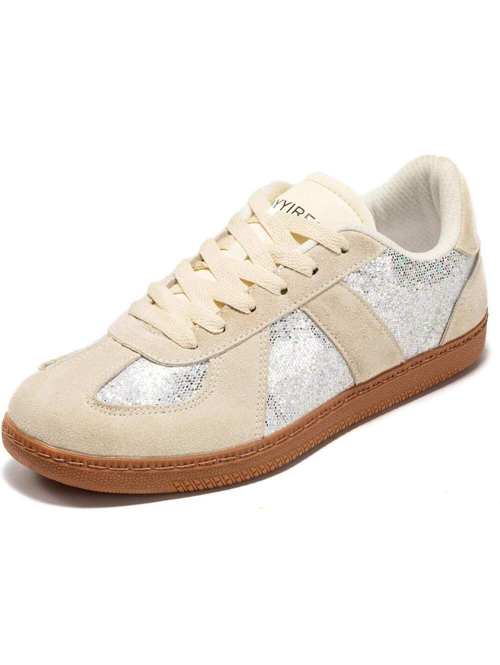 BAYYIRES Women's Glitter Sneakers, Beige, Size 6.5, casual shoes, glitter shoes